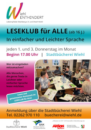 Das BIld zeigt ein Poster. Dort ist ein Bild von vielen lesenden Menschen zu sehen