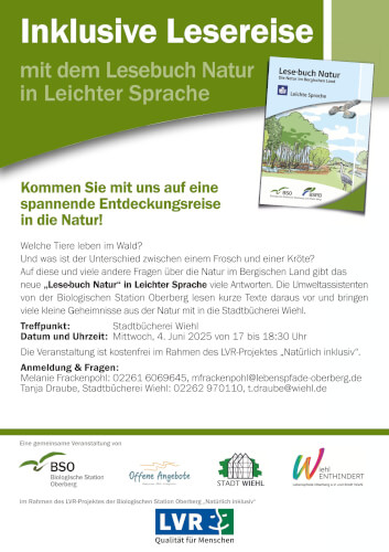 Plakat für die Inklusive Lesereise. Weiße Schrift, oben ein grünes Banner