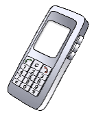Illustration eines einfachen Mobiltelefons mit kleinem Bildschirm und physischer Tastatur, schräg dargestellt.